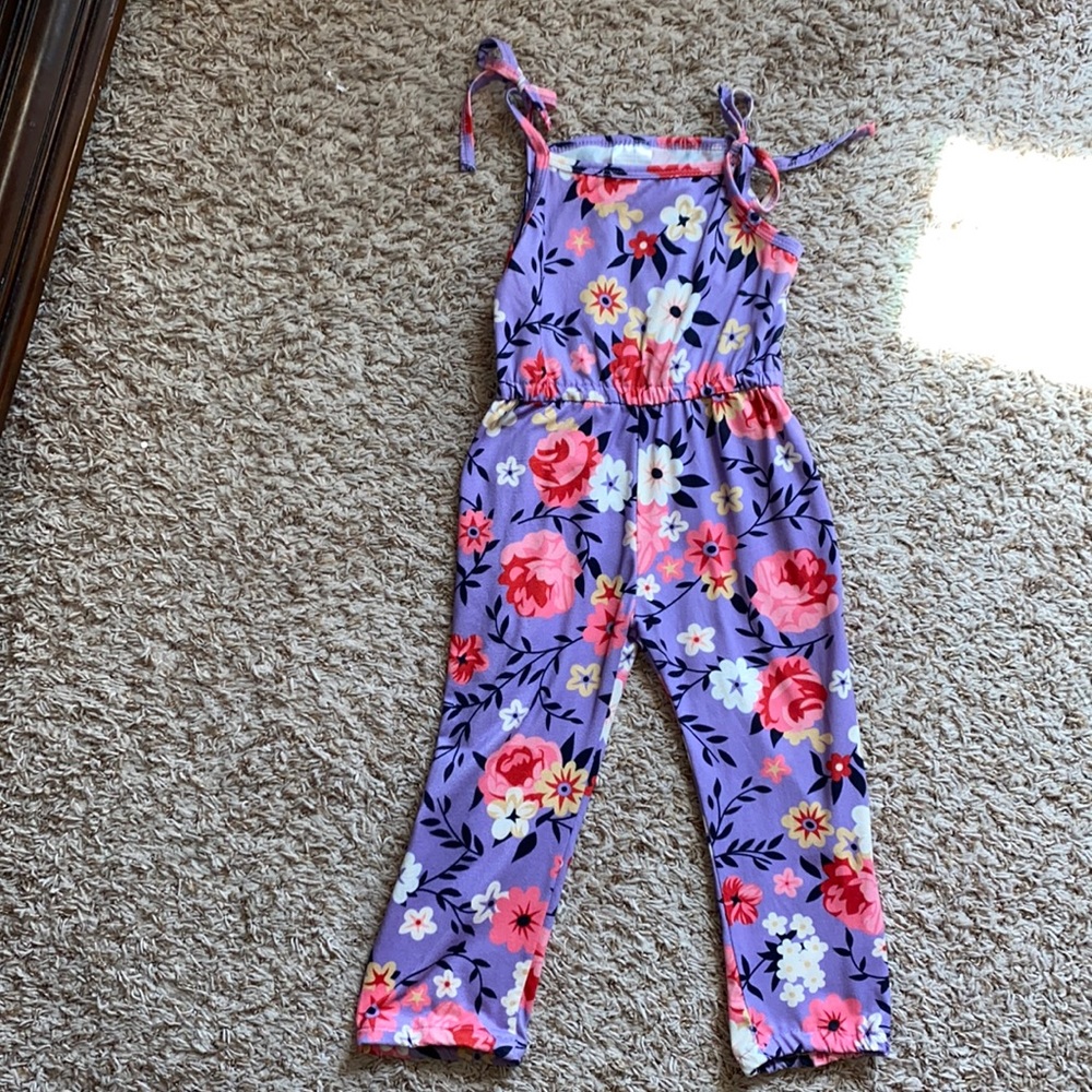 2t girls purple floral jumpsuit.